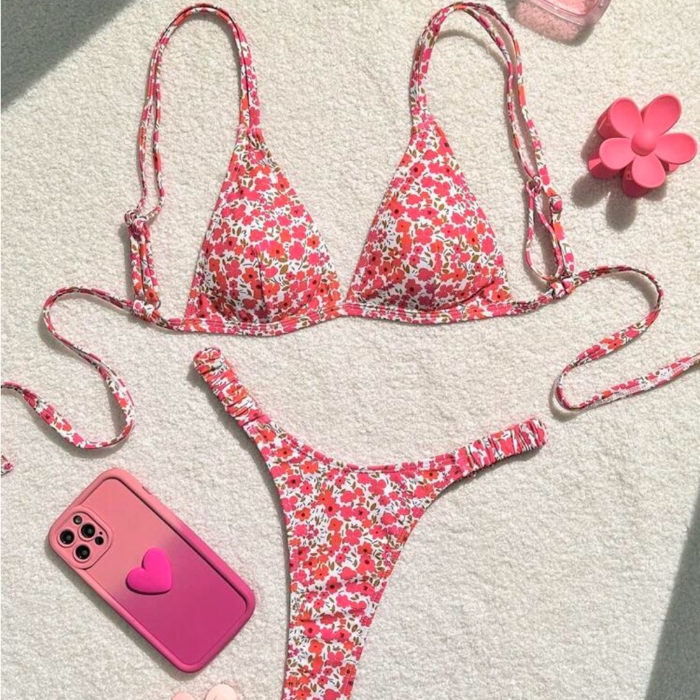 Floral Bikini Set in Pink, Red and White
